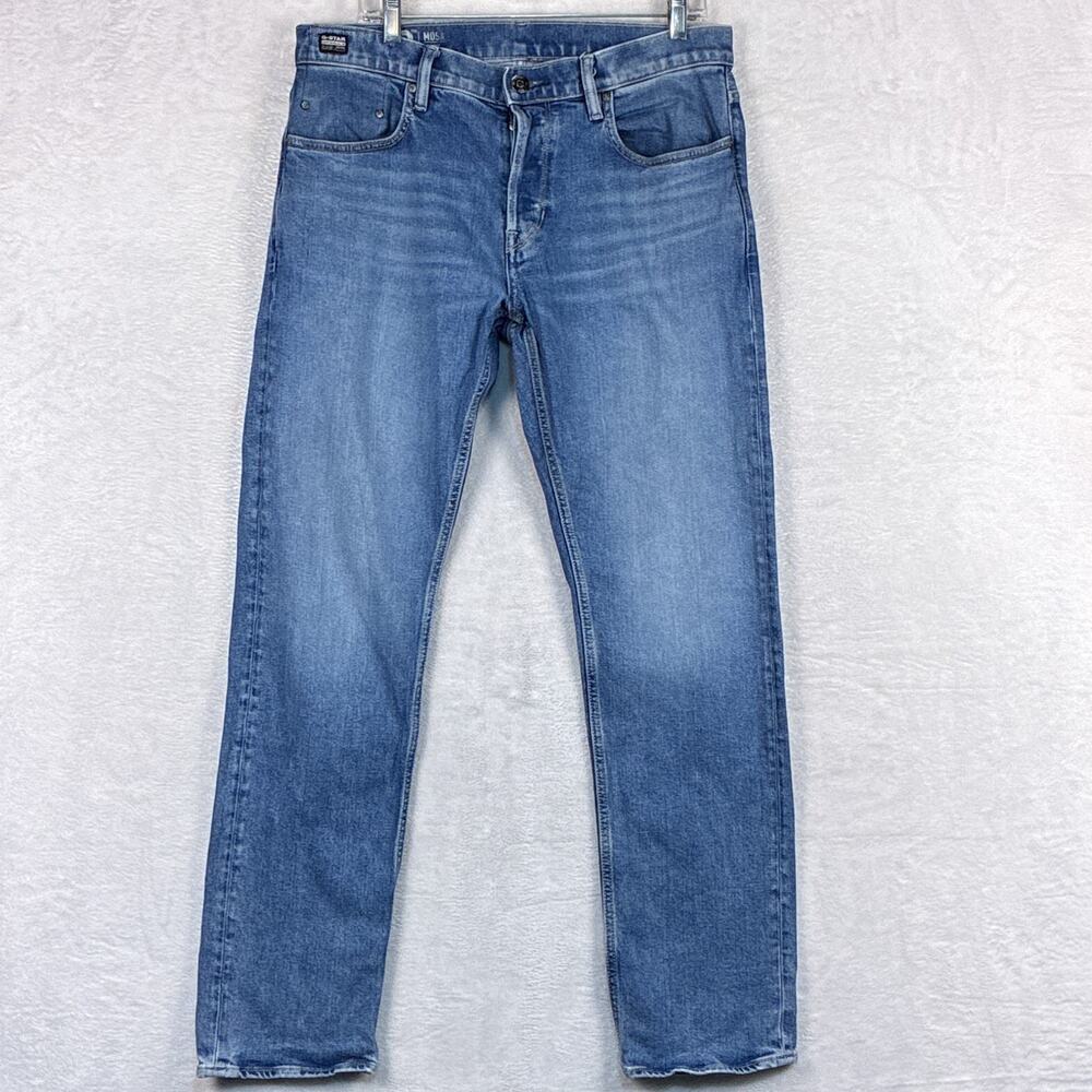 G-Star Raw Jeans Mens 34x32 Mosa Straight Whiskered Faded Button Fly Stretch